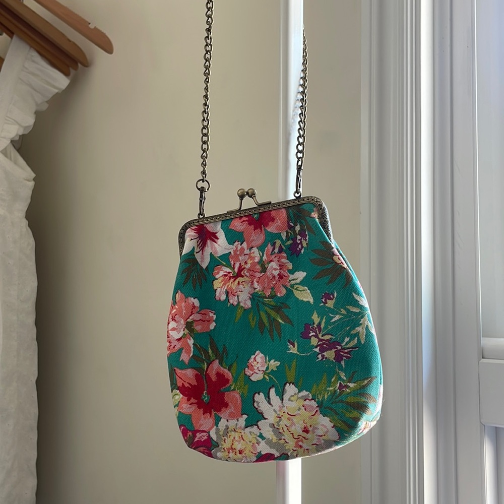 blue floral purse